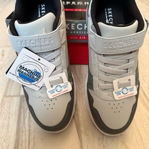 Skechers Kids Light Gray and Black Hook-and-Loop Sneakers